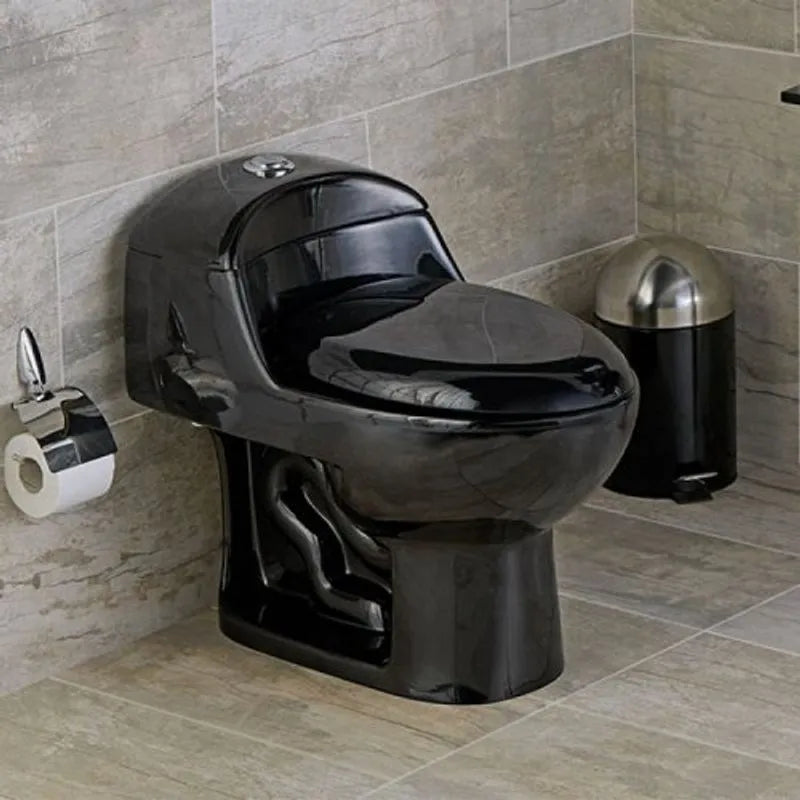 Sanitario One Piece Negro Brillante de Descarga Dual con Asiento de Cierre Suave