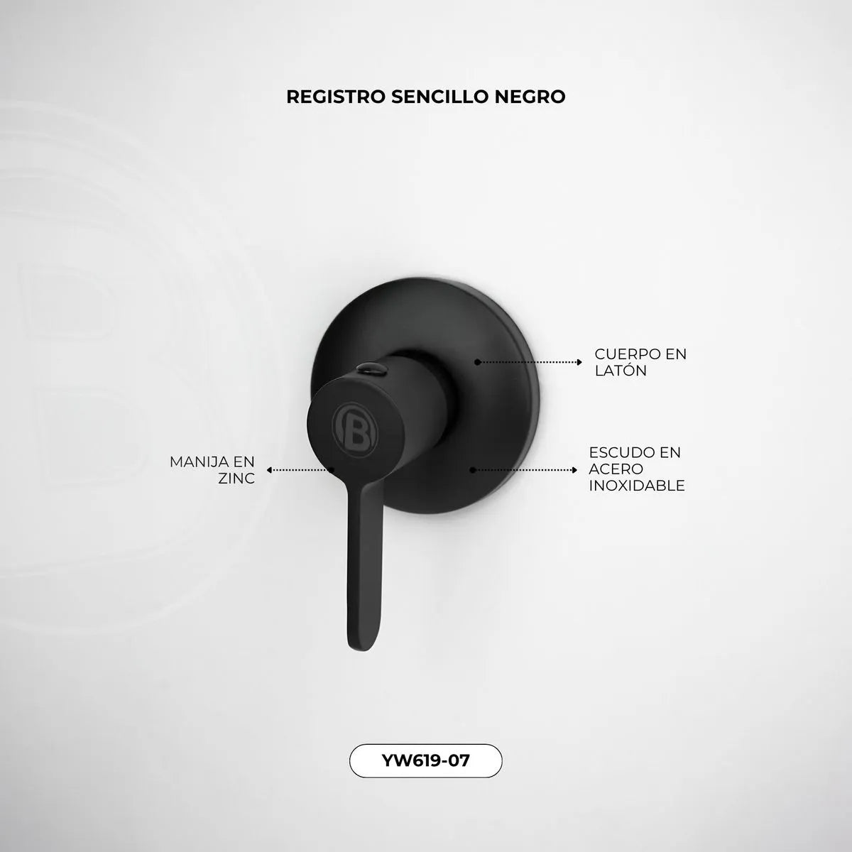 Registro Sencillo para Ducha Negro con Escudo Redondo