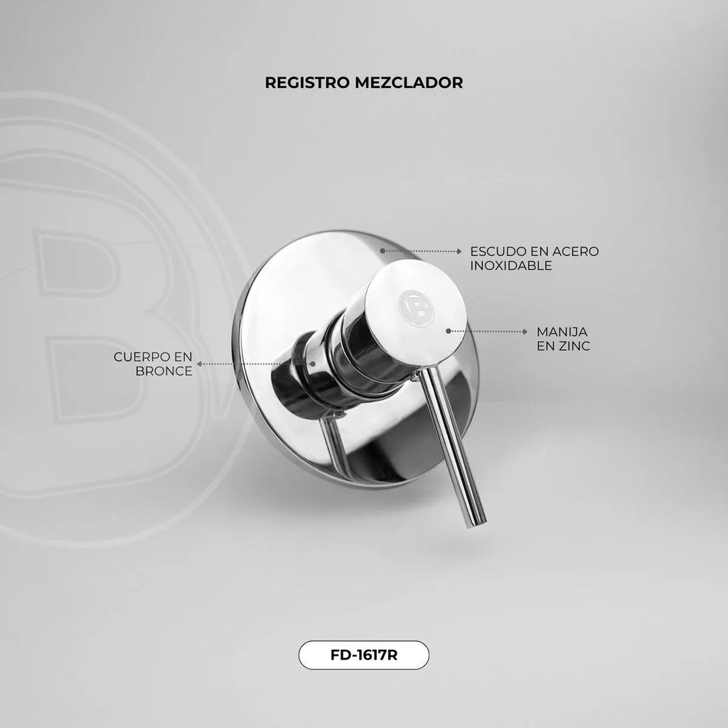 Registro Mezclador Monocontrol para Ducha Cromado