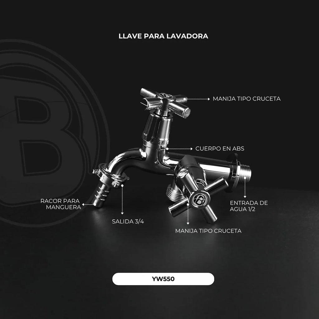 Llave para Lavadora Doble Función ABS Cromada 1/2" x 3/4"