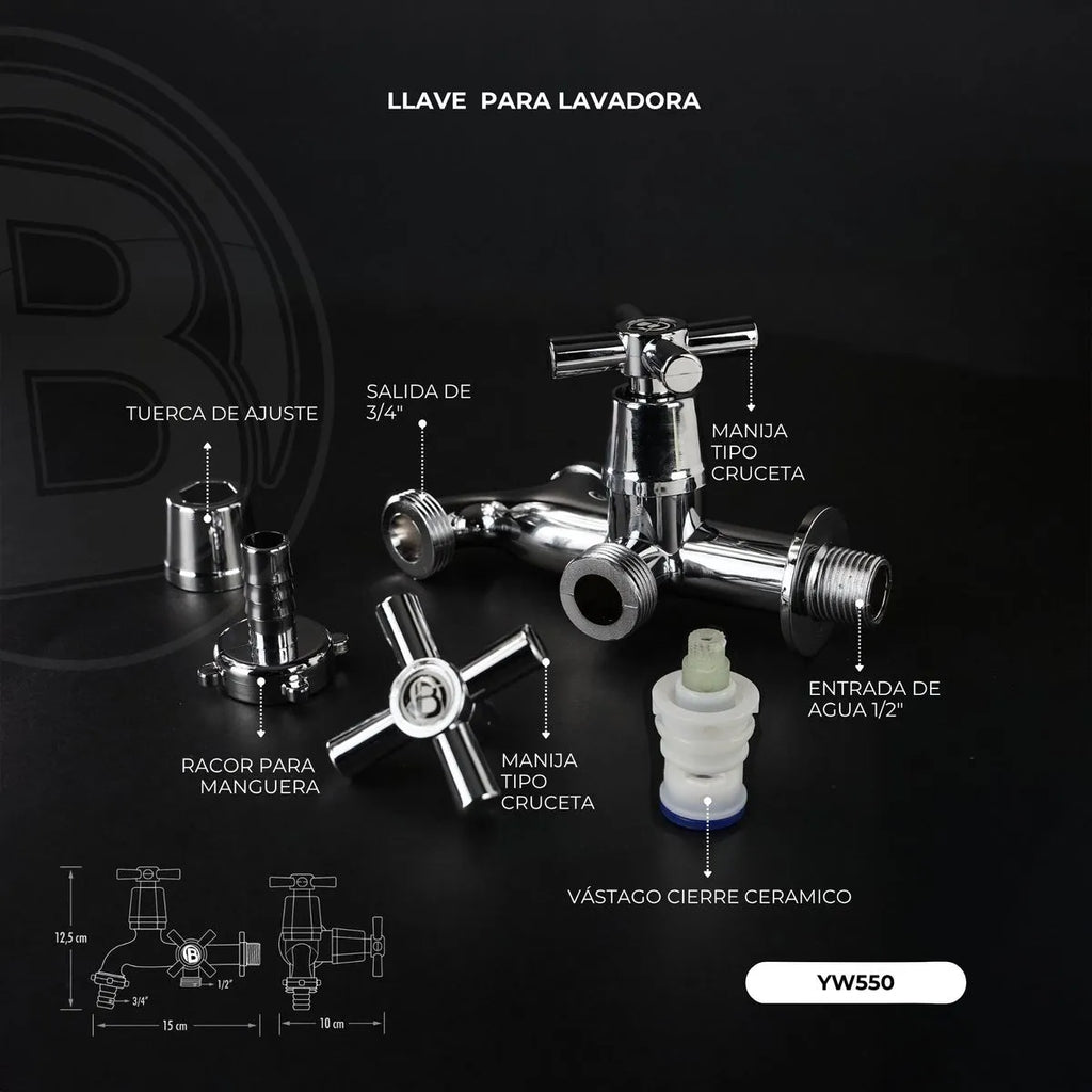 Llave para Lavadora Doble Función ABS Cromada 1/2" x 3/4"