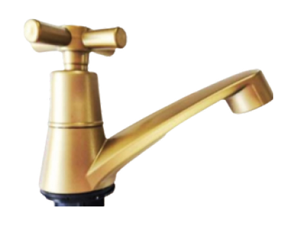 Llave Acero Cruceta Lavamanos Baja Sencilla Dorado