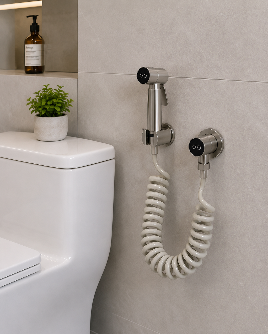 Ducha Bidet de Mano en Acero Inoxidable con Manguera Espiral Retráctil