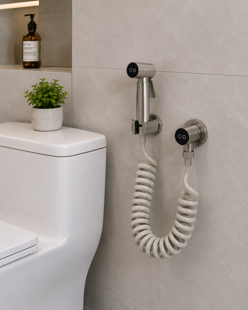 Ducha Bidet de Mano en Acero Inoxidable con Manguera Espiral Retráctil