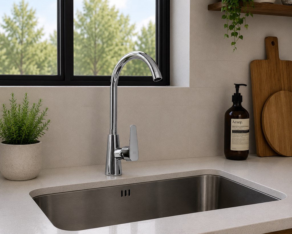 Llave Mezclador Monocontrol Lavaplatos Base Hexagonal