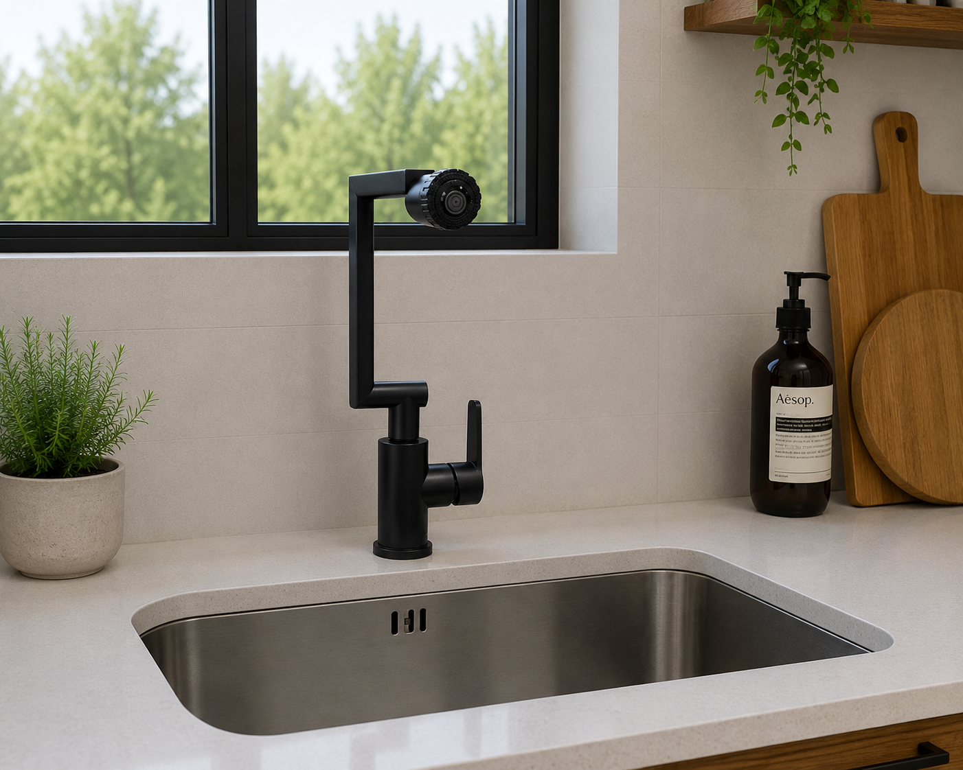 Grifo De Cocina Monomando Con Cabezal Tipo Ducha Giratorio Negro