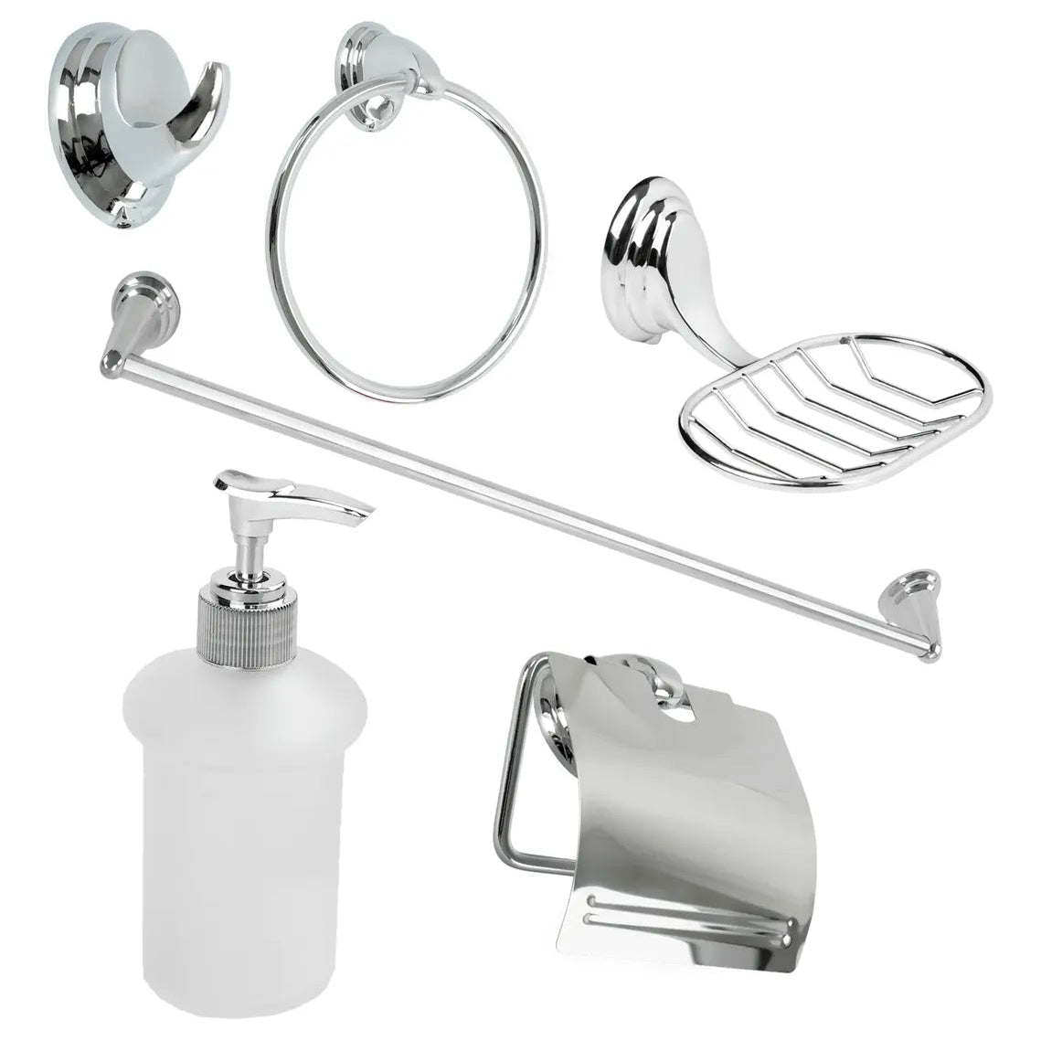Set de Accesorios Plateado con dispensador x6 Piezas