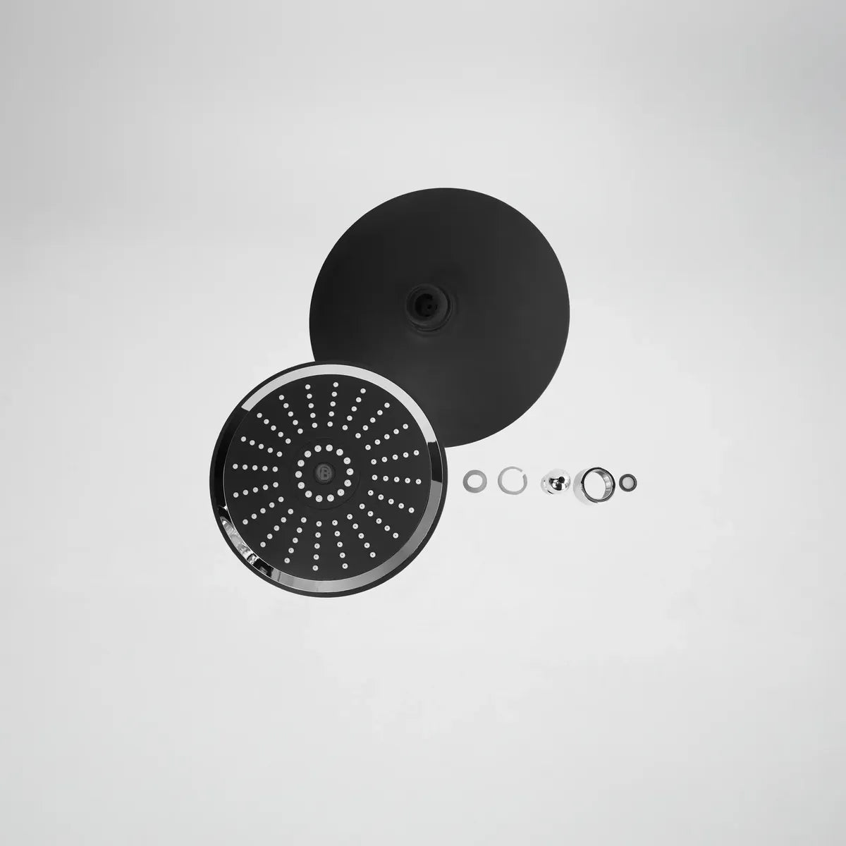 Regadera Redonda 8" ABS Negra/Cromada de Paso Continuo