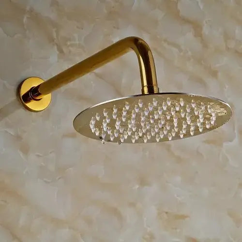 Ducha Redonda Dorada Con Tubo Redondo