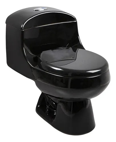 Sanitario One Piece Negro Brillante de Descarga Dual con Asiento de Cierre Suave