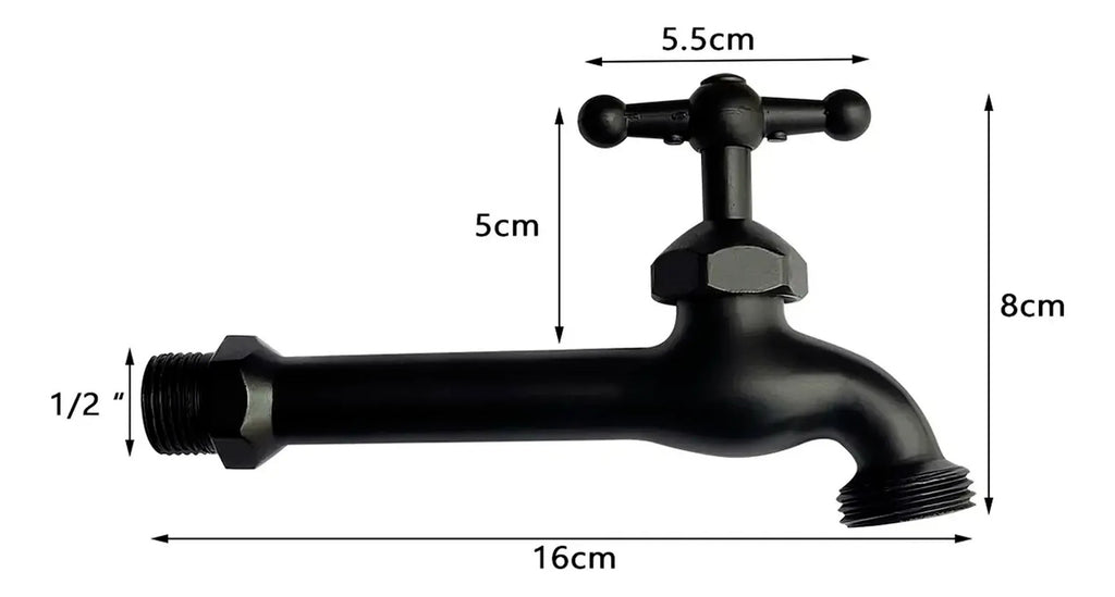 Llave de Jardín de Pared Negro Mate 1/2" x Salida 3/4"