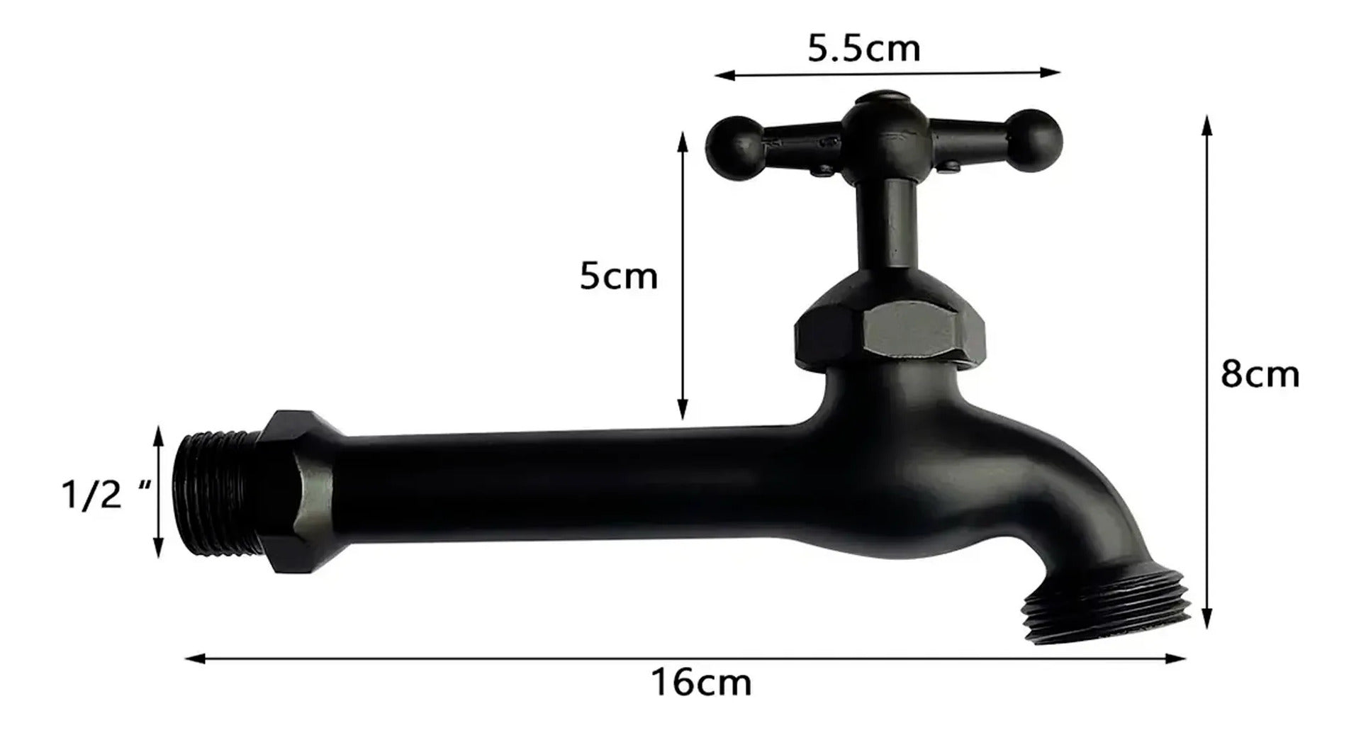 Llave de Jardín de Pared Negro Mate 1/2" x Salida 3/4"