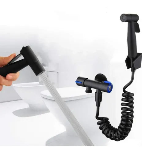 Kit De Ducha Bidet Acero + Soporte + Manguera 120Cm Color Negro Mate
