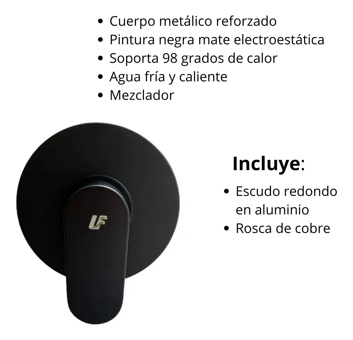 Mezclador Llave Ducha Registro Monocontrol Redondo Negro