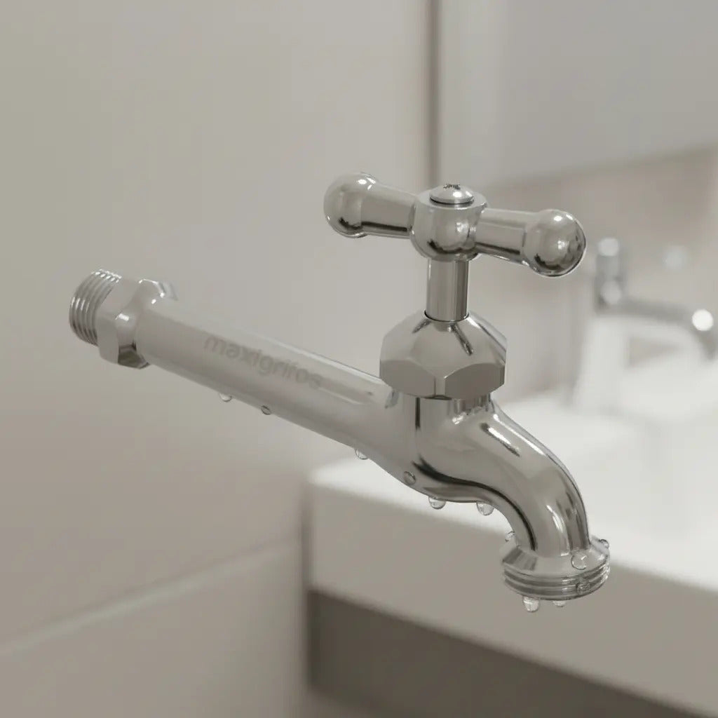 Llave de Jardín Metálica Cromada con Extensión 1/2" x Salida 3/4"