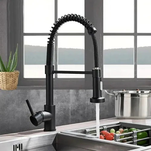 Grifería Monomando Cocina Negro Mate con Ducha Extraíble Flexible