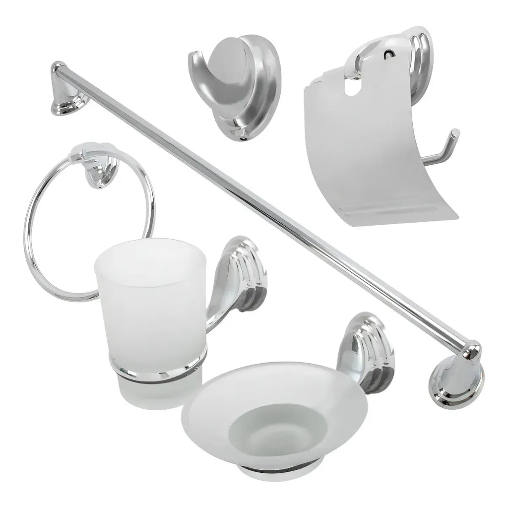 Set de Accesorios Redondo x6 Piezas Cromado con Dispensador