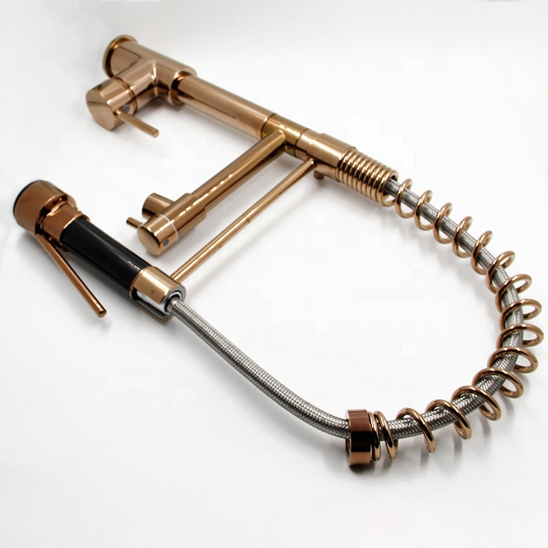 Griferia Cuello Extendible Monocontrol Cocina En Acero Oro Rosa