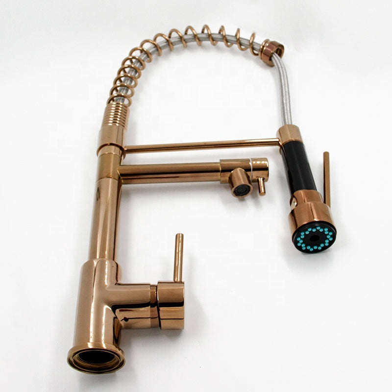 Griferia Cuello Extendible Monocontrol Cocina En Acero Oro Rosa