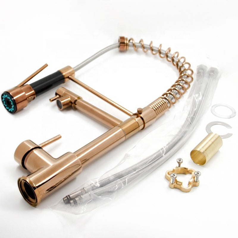 Griferia Cuello Extendible Monocontrol Cocina En Acero Oro Rosa