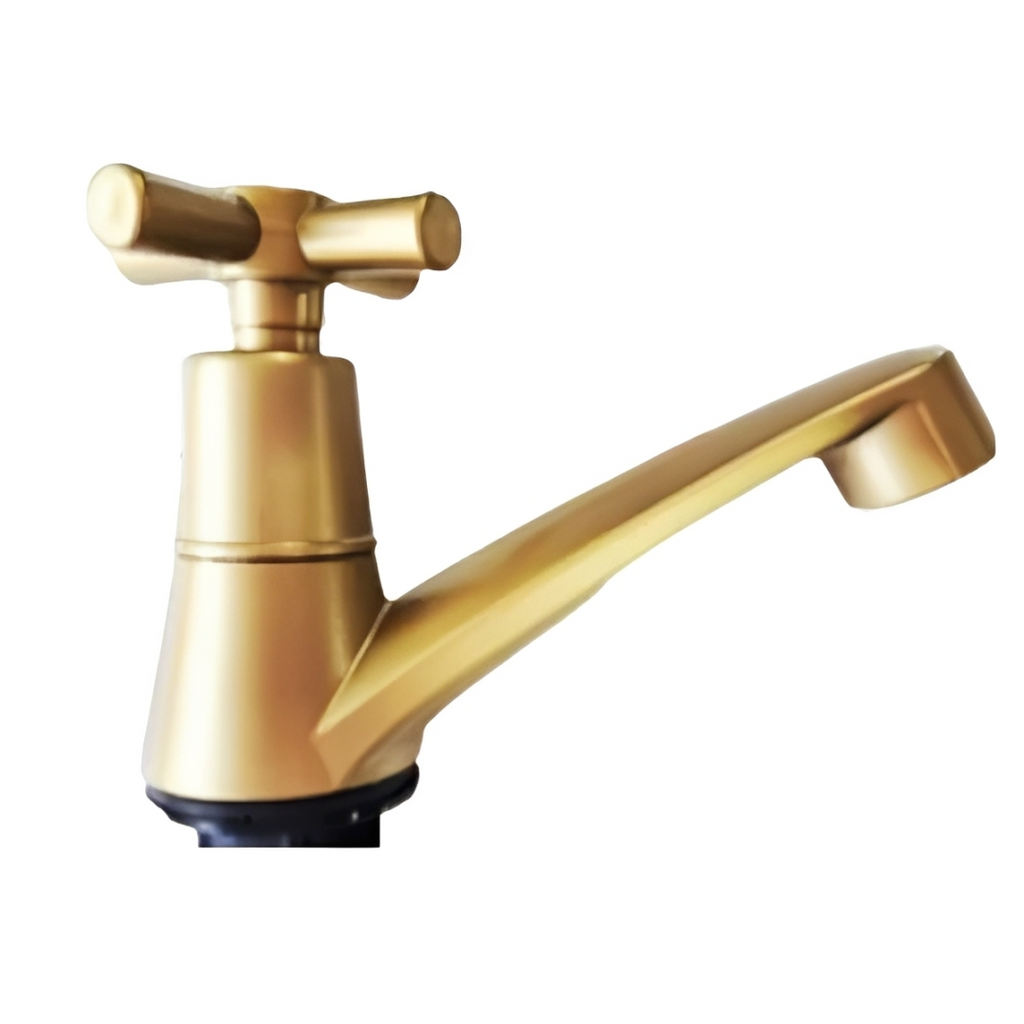 Llave Acero Cruceta Lavamanos Baja Sencilla Dorado