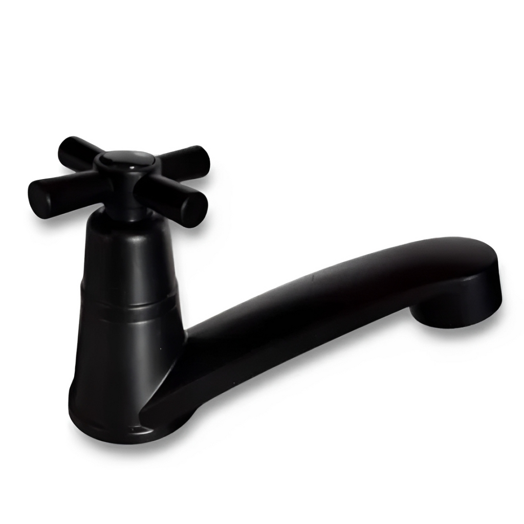 Llave Acero Cruceta Lavamanos Baja Sencilla Negro