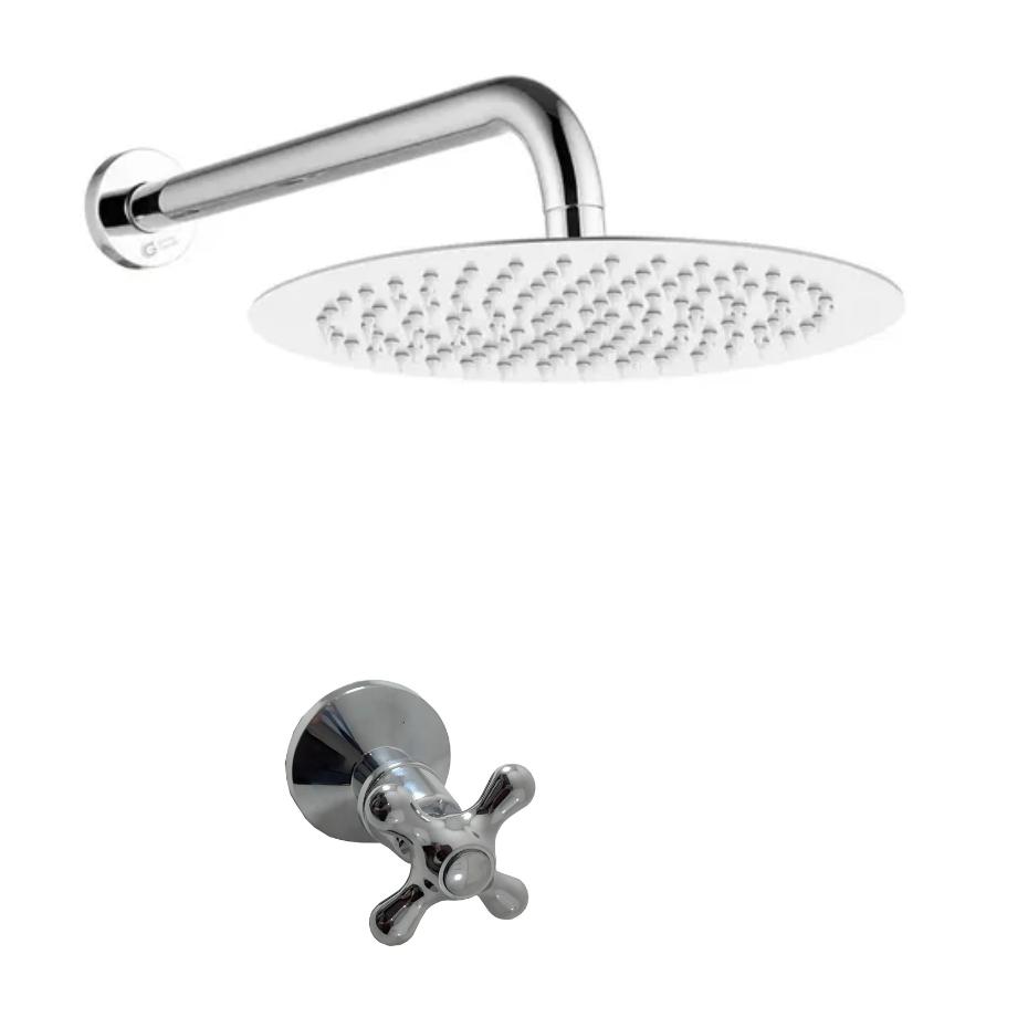 Ducha Redonda con Registro Agua Fria Plateado de Cruceta