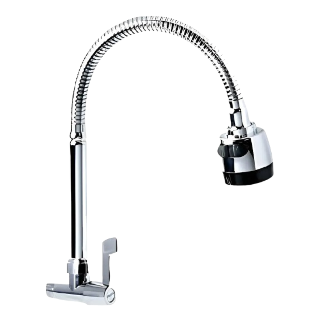 Llave Lavaplatos De Pared Acero Cuello Flexible Plateado