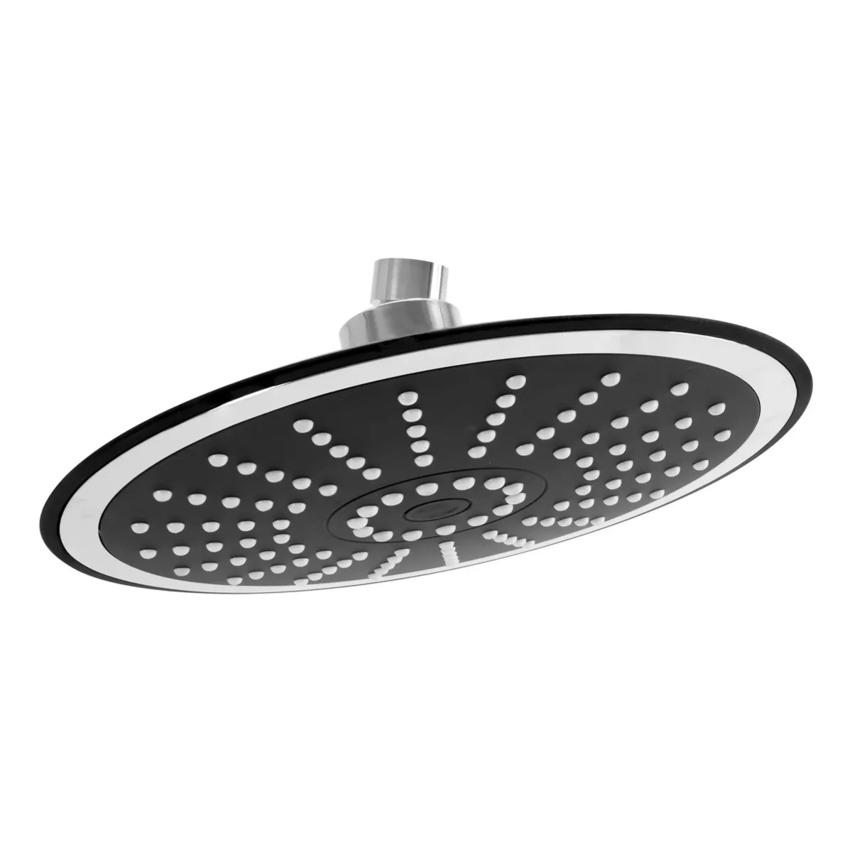 Regadera Redonda 8" ABS Negra/Cromada de Paso Continuo