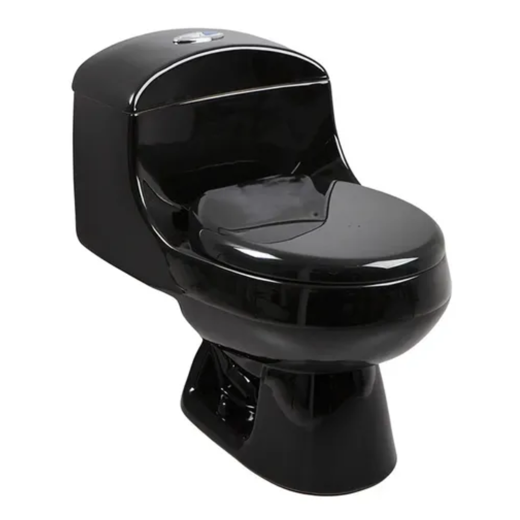 Sanitario One Piece Negro Brillante de Descarga Dual con Asiento de Cierre Suave