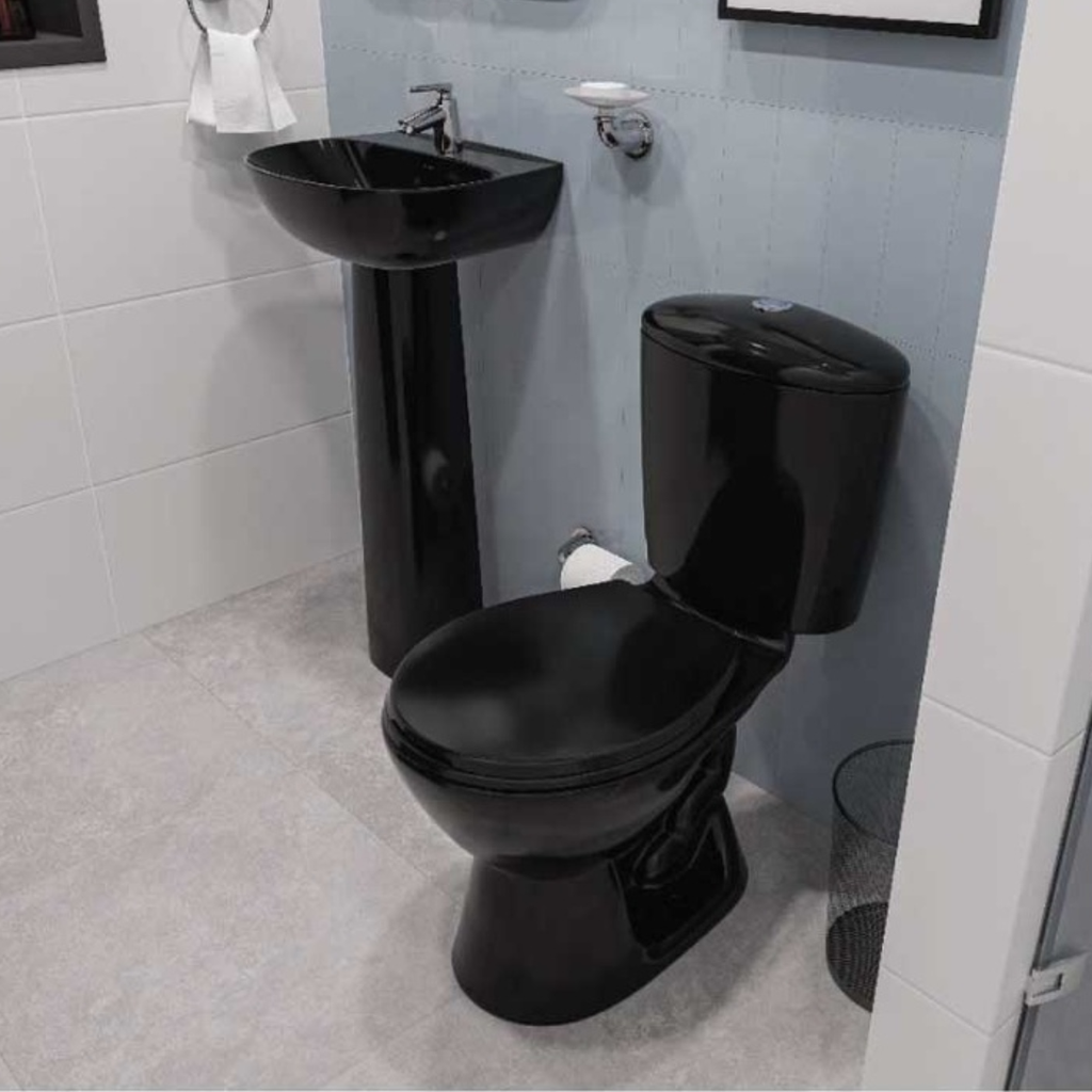 Sanitario de Dos Piezas Color Negro con Descarga Dual y Asiento de Cierre Suave