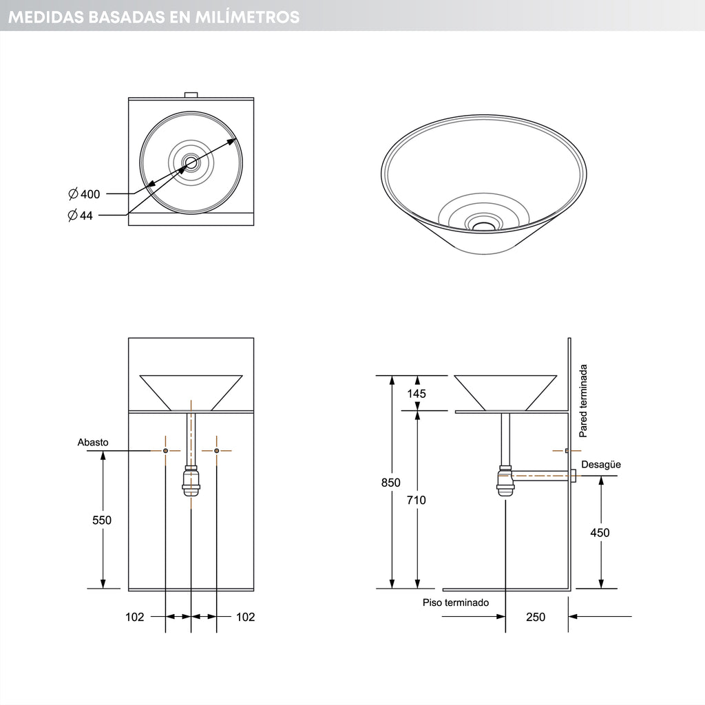 Lavamanos Redondo Blanco 42 Cm Alamo
