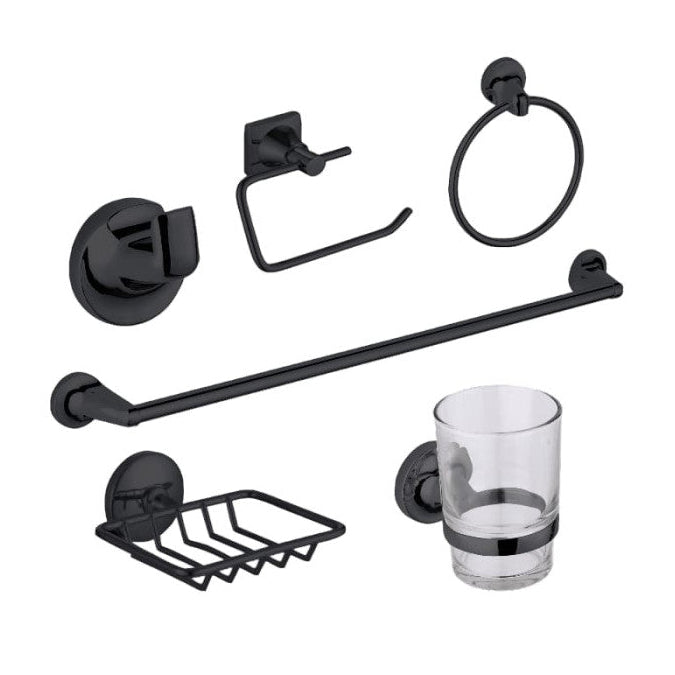 Kit Baño Accesorios X6 piezas + Push Negro + Griferia Agua Fria Alta Lvm