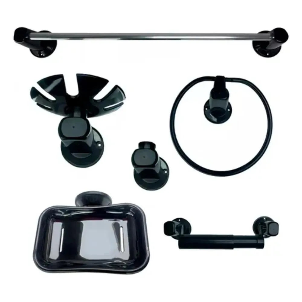 Juego De Accesorios Plástico Para Baño Color Negro X6