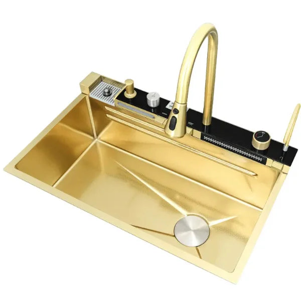 Lavaplatos Inteligente 75CMX45CM Multifuncional Premium Dorado con Accesorios Integrados