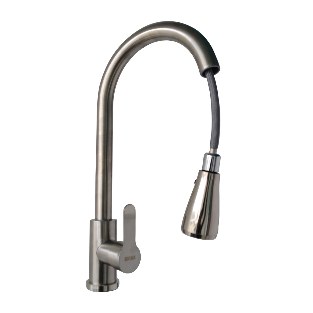 Grifería Cocina Extraíble Plata Satinado Palanca Recta