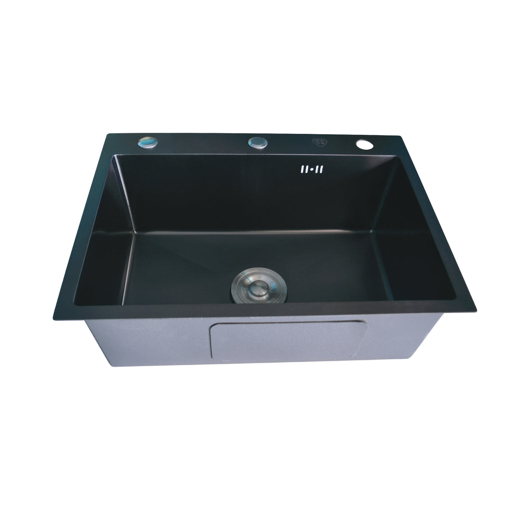 Lavaplatos de Empotrar Negro Mate 60 × 45 cm con Escurridor En Acero