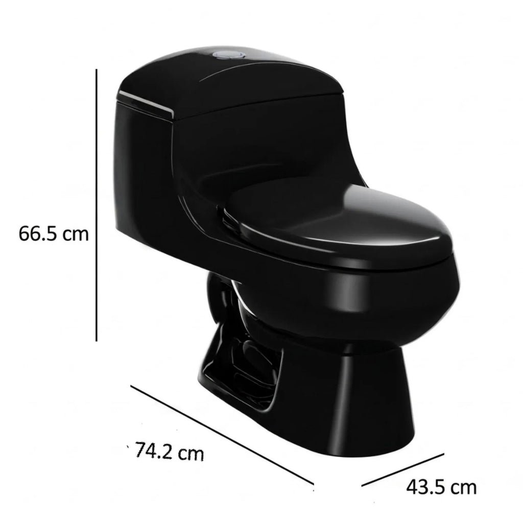 Sanitario One Piece Negro Brillante de Descarga Dual con Asiento de Cierre Suave