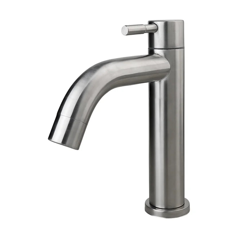 Grifería Para Lavamanos Baja Pico Curvo Agua Fria Veza Plateado