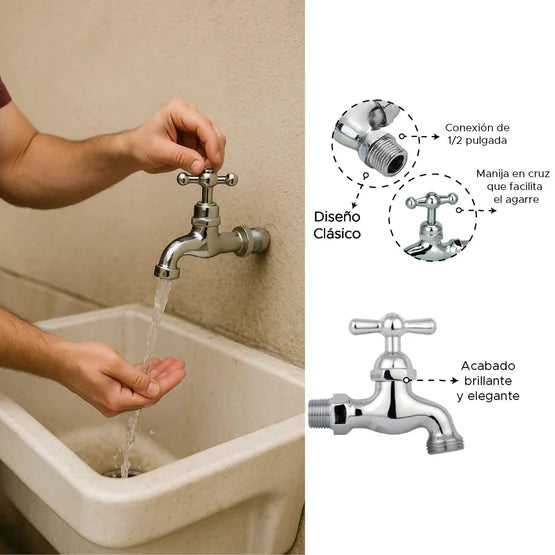 Llave Jardín 1/2 Pulgada Cromo Satín En Zinc